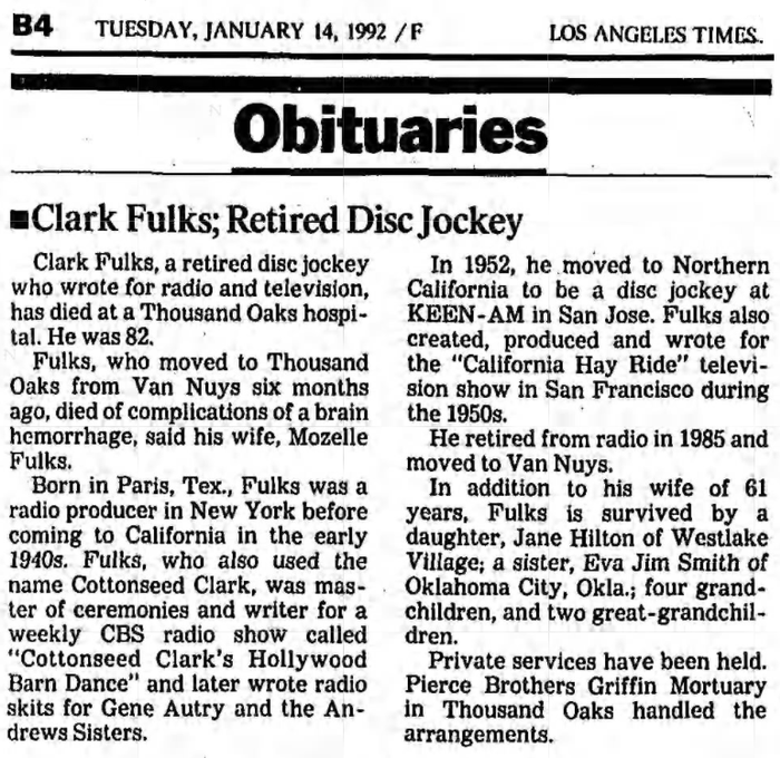 Cottonseed Clark Obituary (Image)