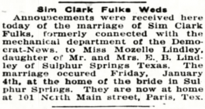 Clark Fulks Weds (Image)