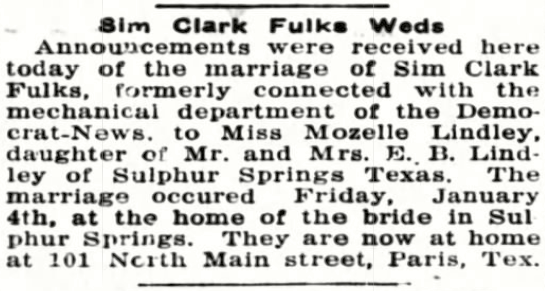 Clark Fulks Weds (Image)